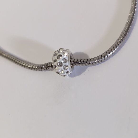 Silver White with Silver Rhinestones Charm for‎ Pandora Style Bracelet - Picture 2 of 2